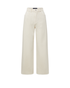Veronica Beard Cream wide-leg denim jeans with raw hems.