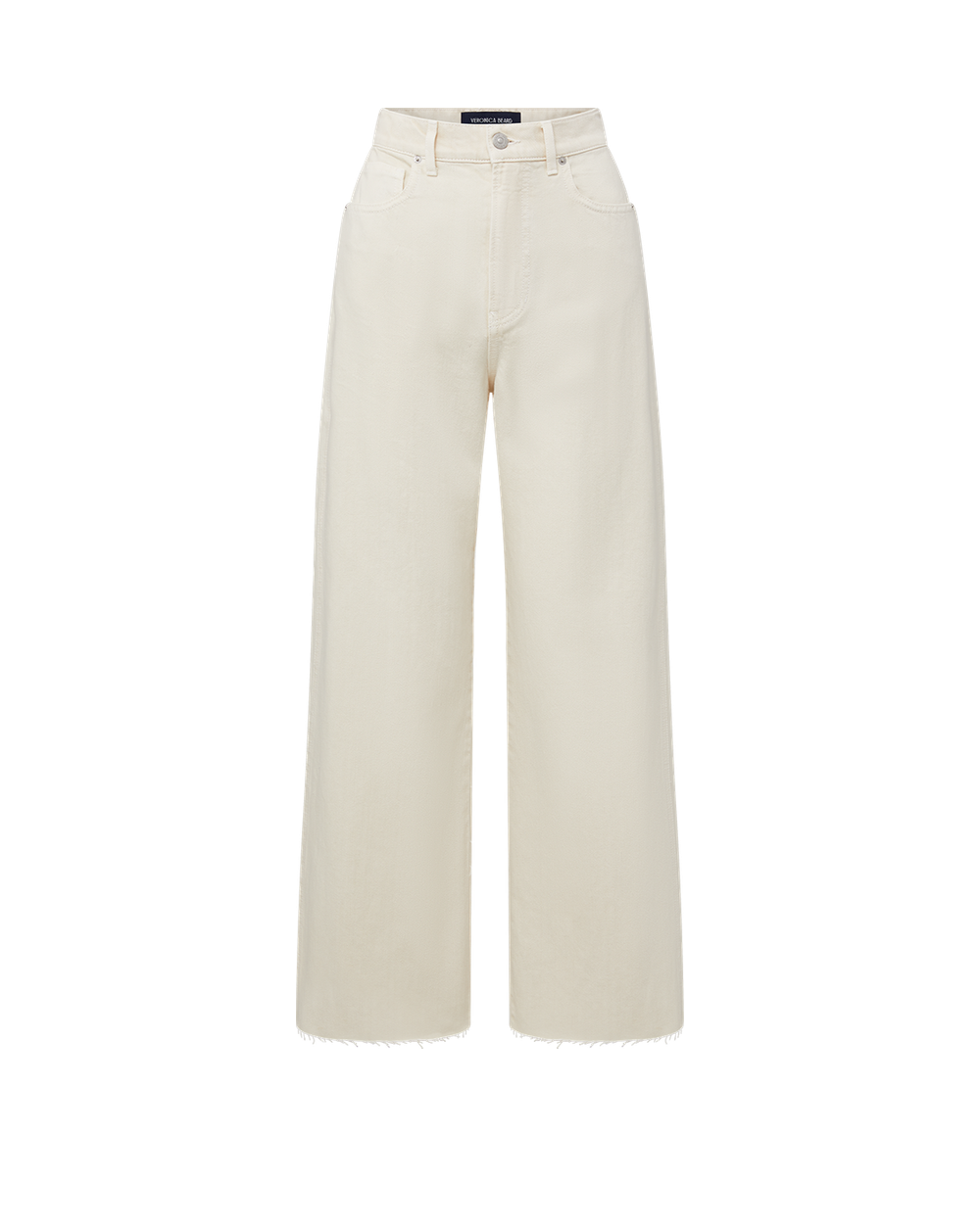 Veronica Beard Cream wide-leg denim jeans with raw hems.