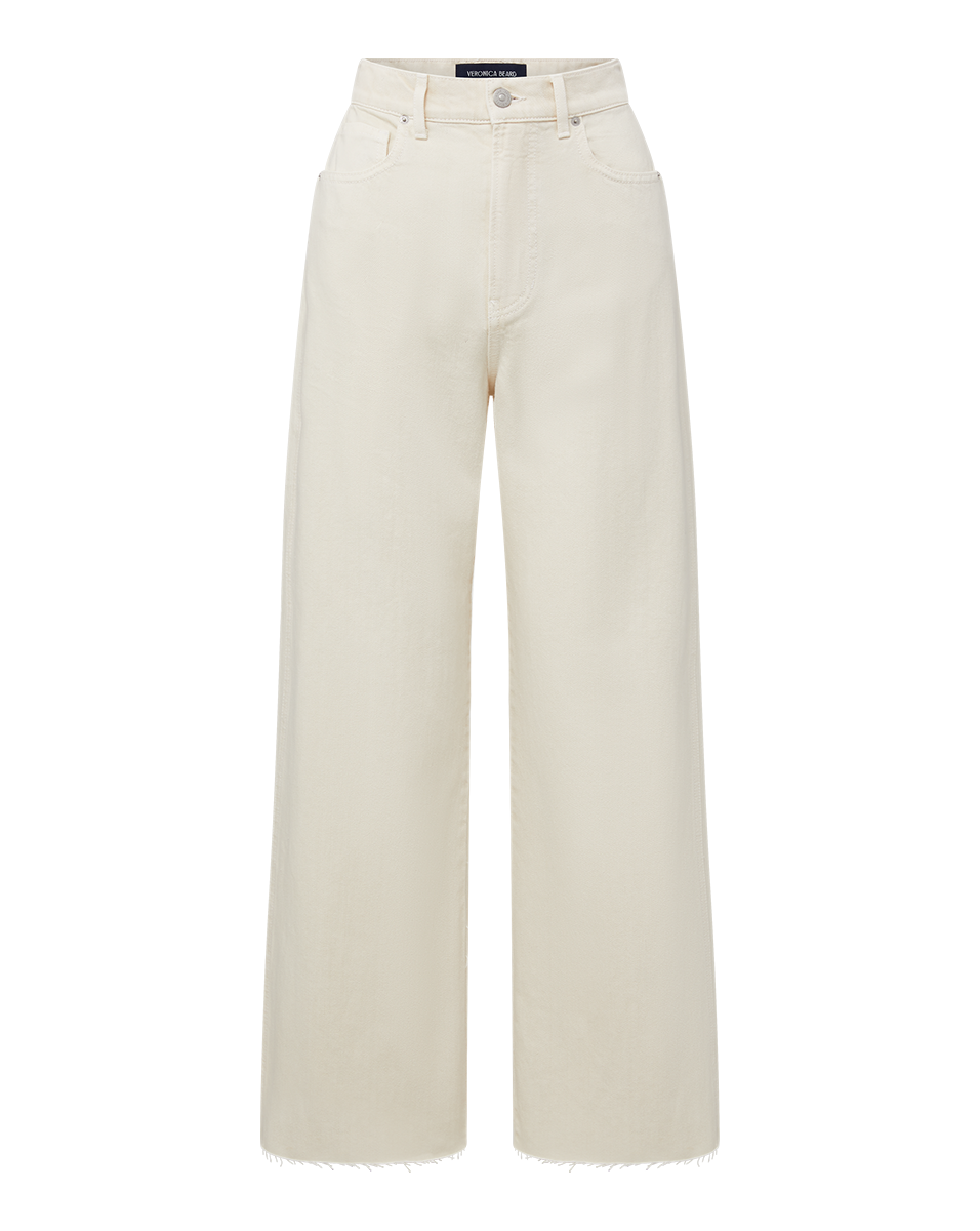 Veronica Beard Taylor Cropped Wide-Leg Jean - Ecru