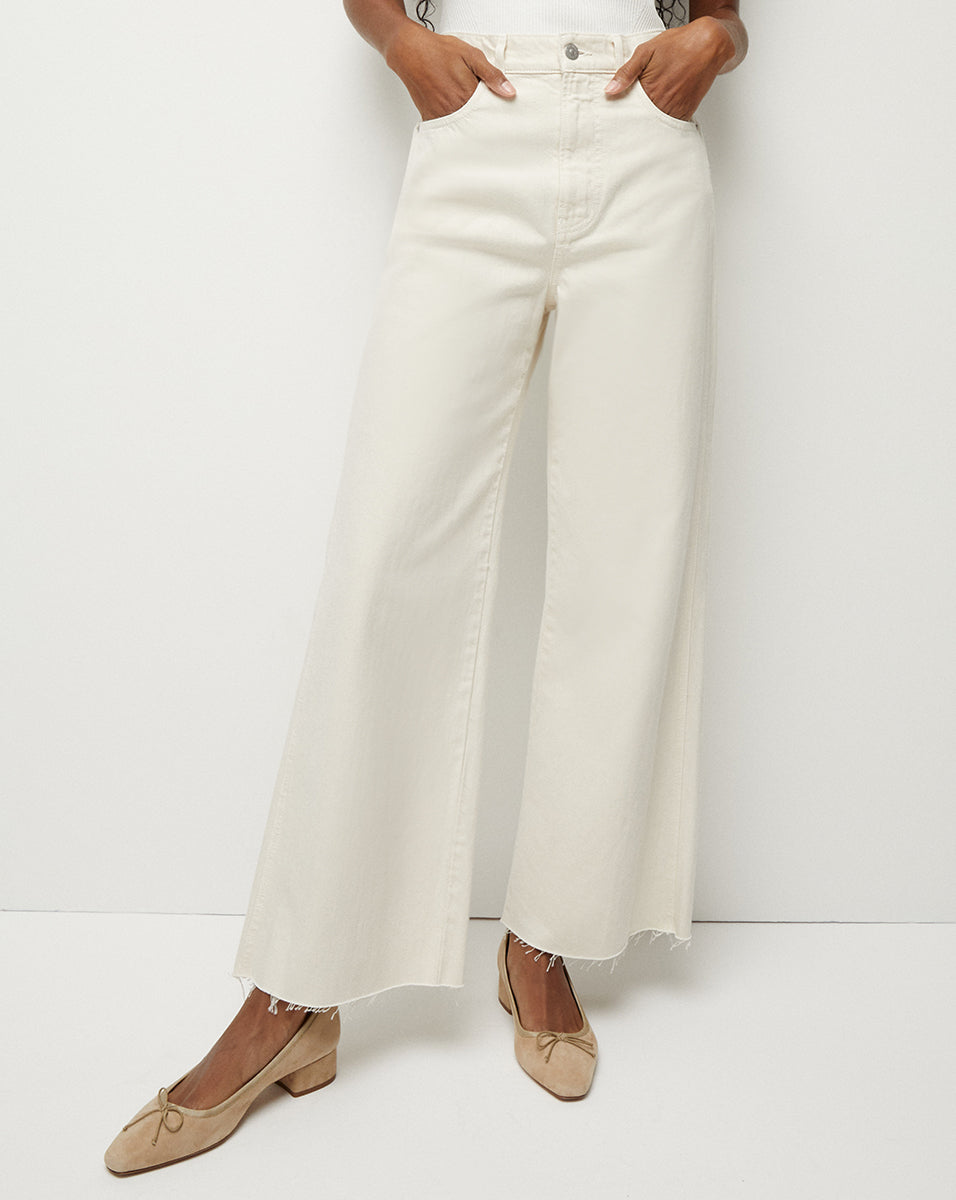 Taylor Wide-Leg Cropped Ecru Jean | Veronica Beard