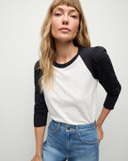 Veronica Beard Mason Baseball Tee - White/Navy