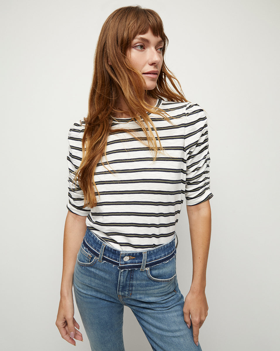 Waldorf Ruched Striped Tee | Veronica Beard