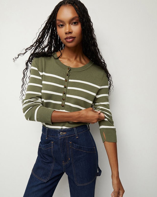 Dianora Striped Sweater - Army/Off-White - 1