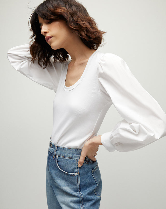 Anabel Puff-Sleeve Top - White - 1