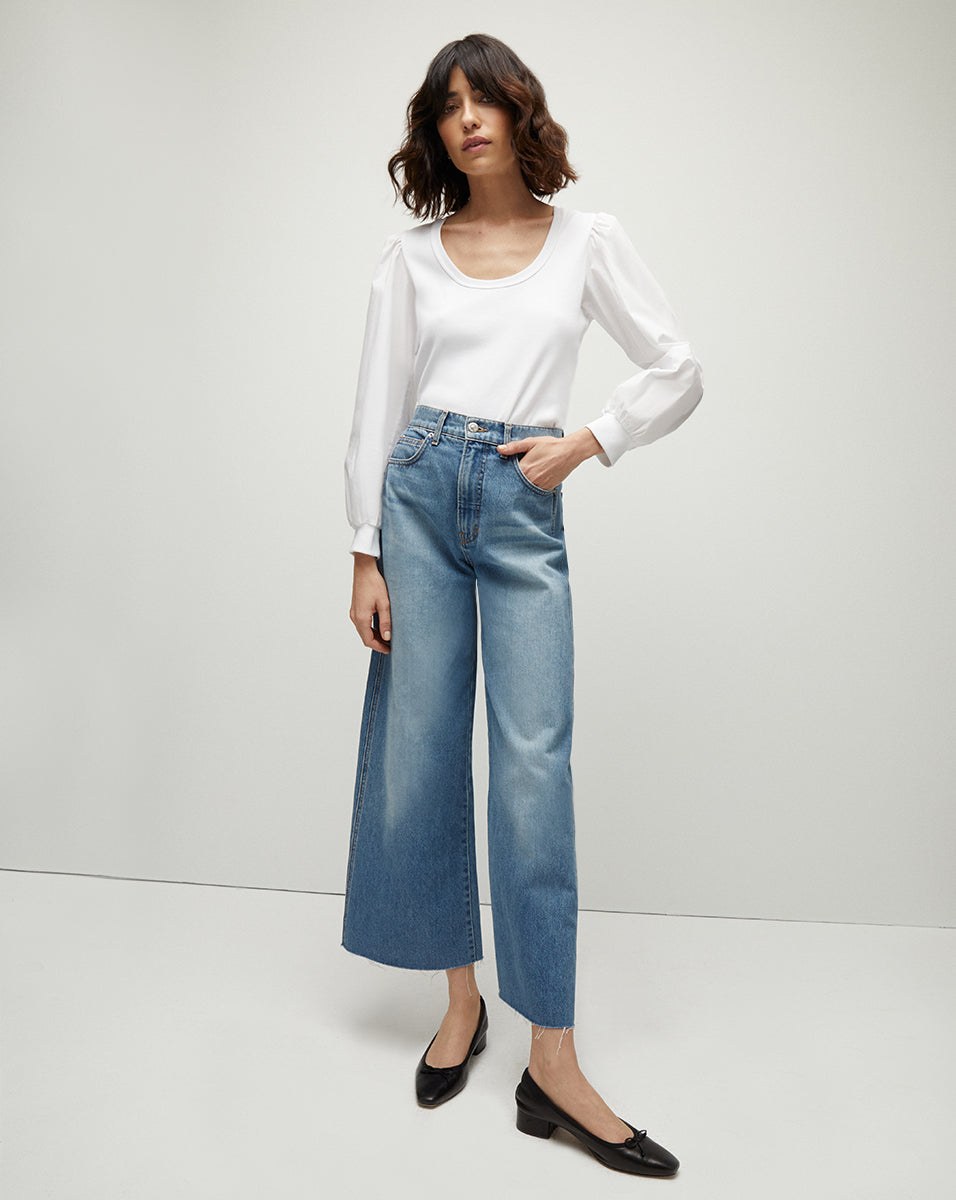 Anabel Puff-Sleeve Top in White | Veronica Beard