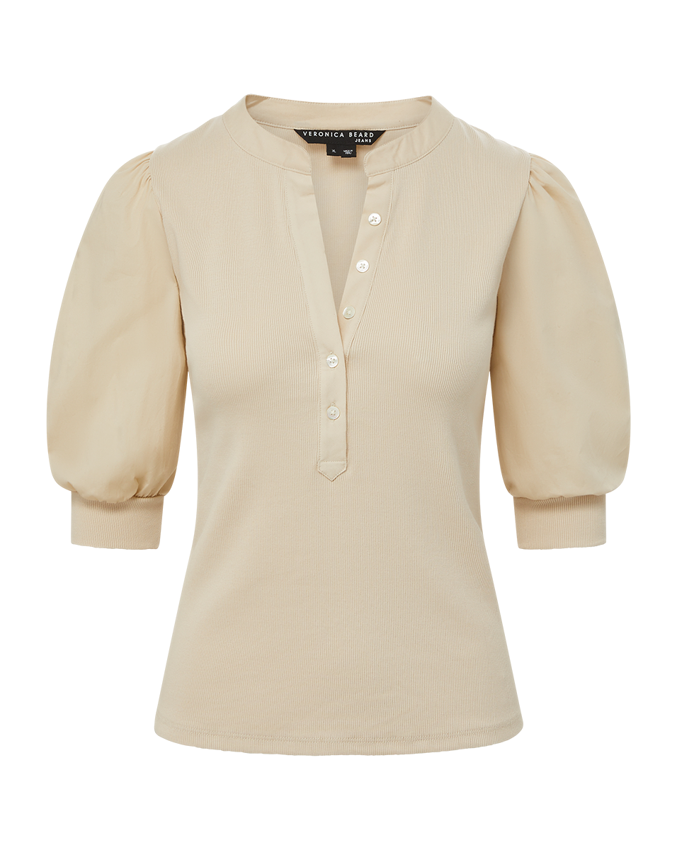 Veronica Beard Coralee Puff-Sleeve Tee - Limestone