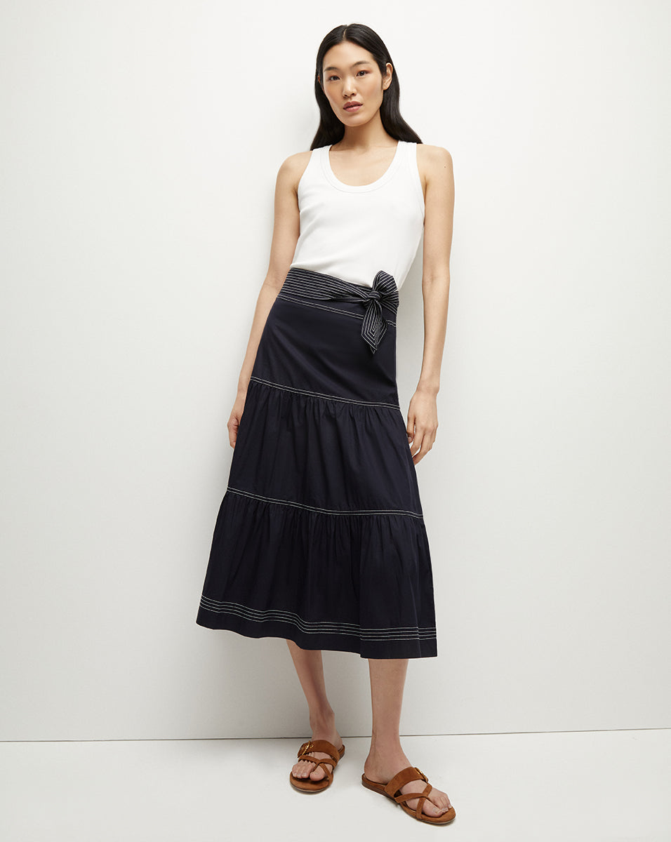 Armida Midi Skirt in Navy | Veronica Beard