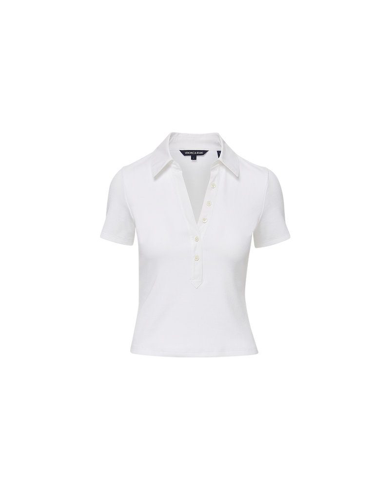 Reubian Ribbed Henley T-Shirt in White | Veronica Beard