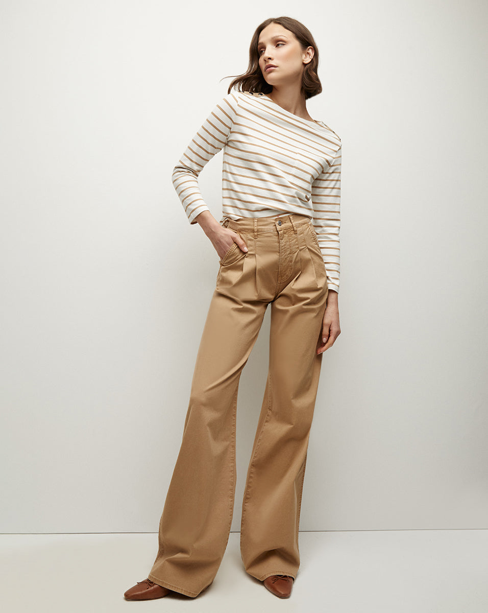 Mia Wide-Leg Pleated Pant in Khaki | Veronica Beard