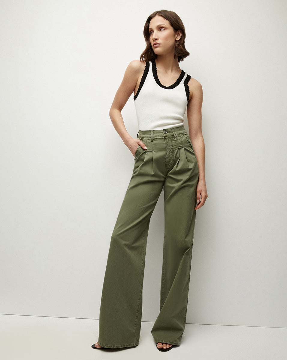 Mia Wide-Leg Pleated Pant in Stone Army | Veronica Beard