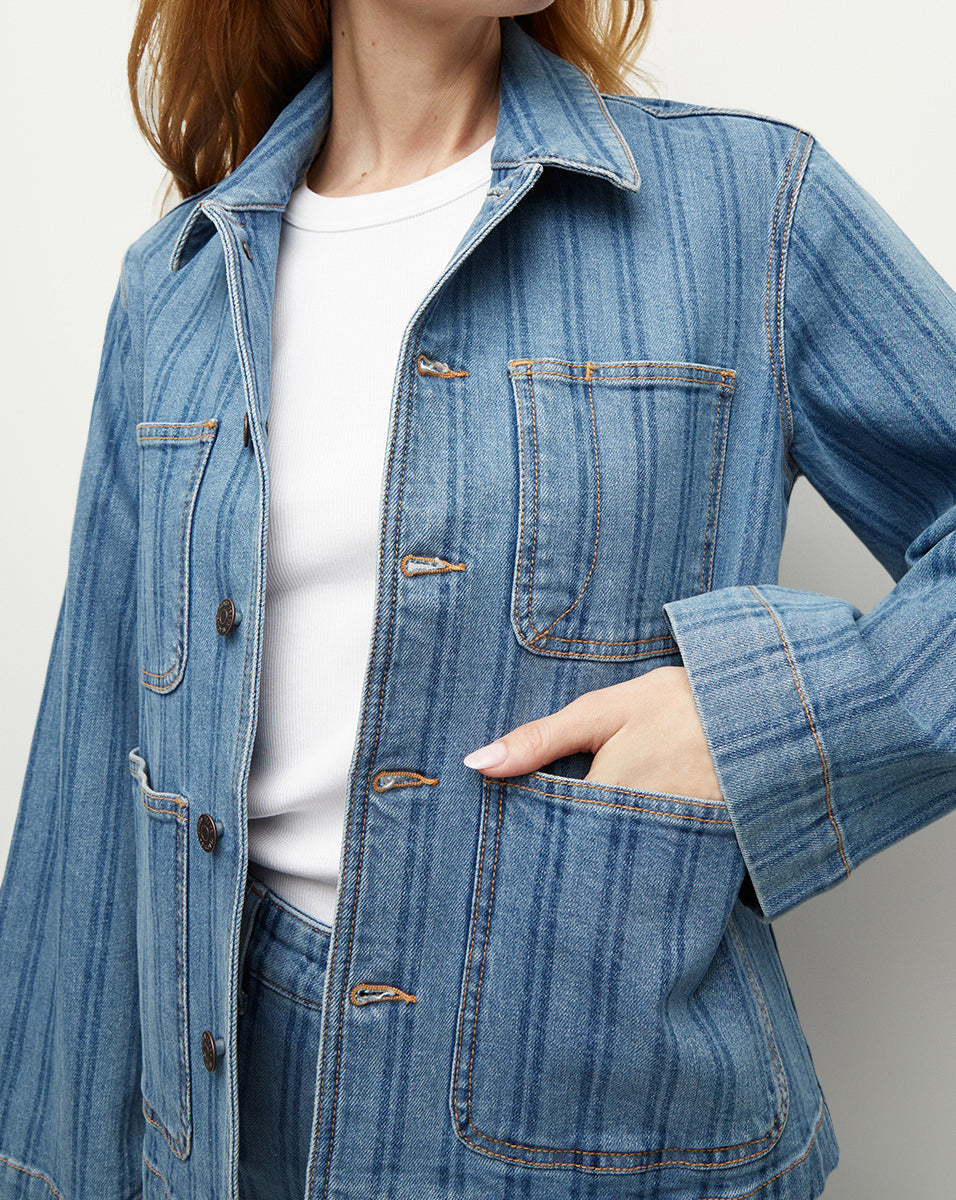 Dahl Striped Denim Jacket in Sapphire Stripe | Veronica Beard