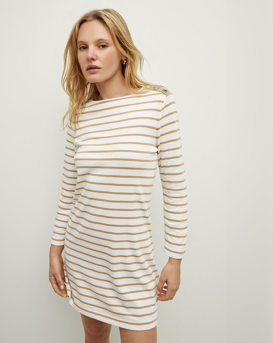 Ruta Striped Dress in Off-White/Khaki | Veronica Beard