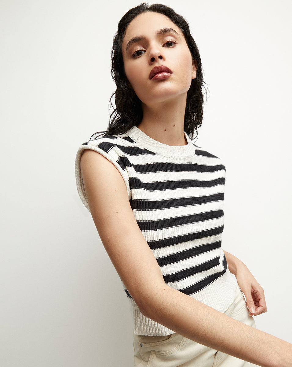 Vera Cotton Tank in Off-White/Black | Veronica Beard