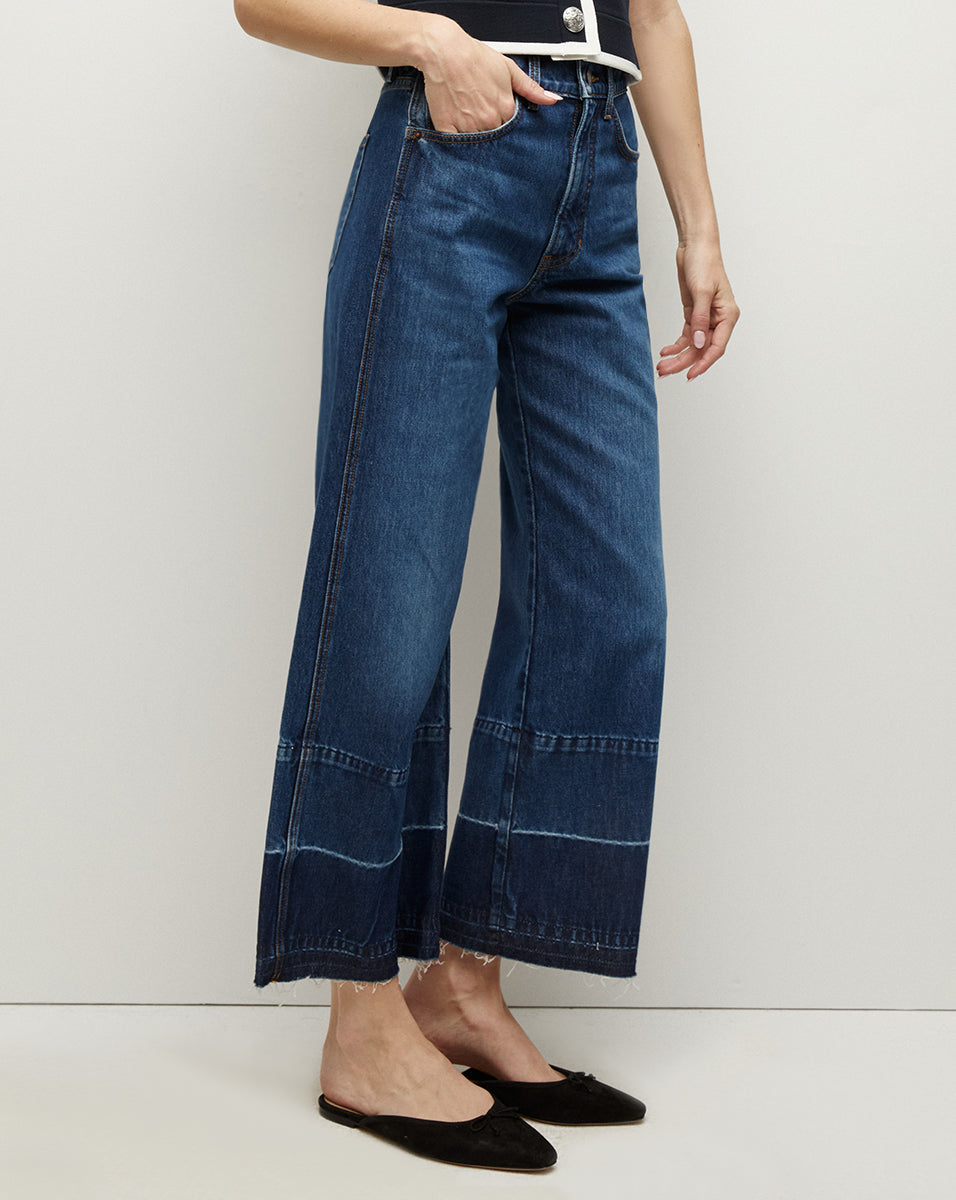 Veronica Beard Taylor Released Hem Cropped Wide-Leg Jean - Bright Blue