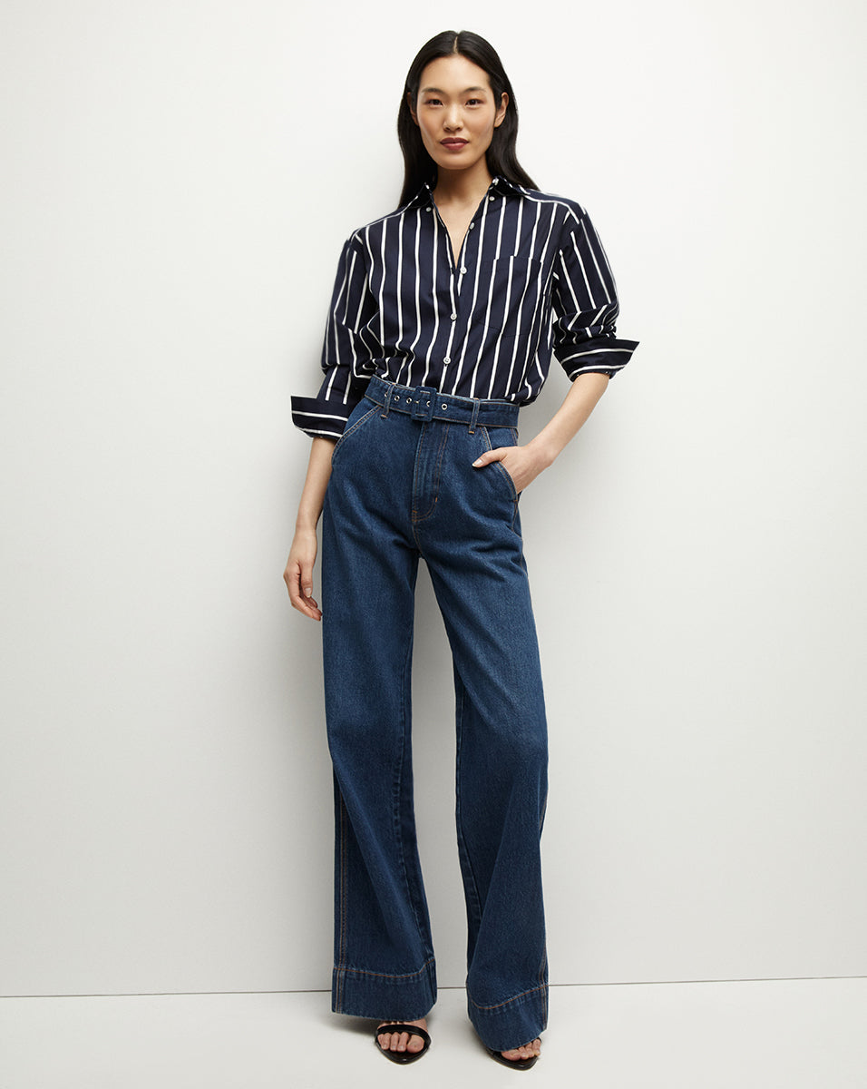 Taylor Belted Wide-Leg Jean in Dusted Oxford | Veronica Beard