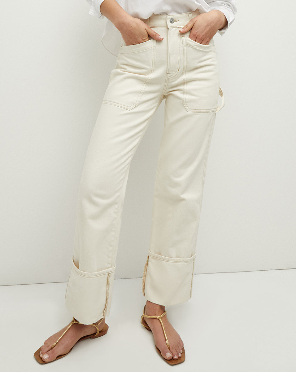 Dylan Cuffed Cargo Straight-Leg Jean in Ecru | Veronica Beard