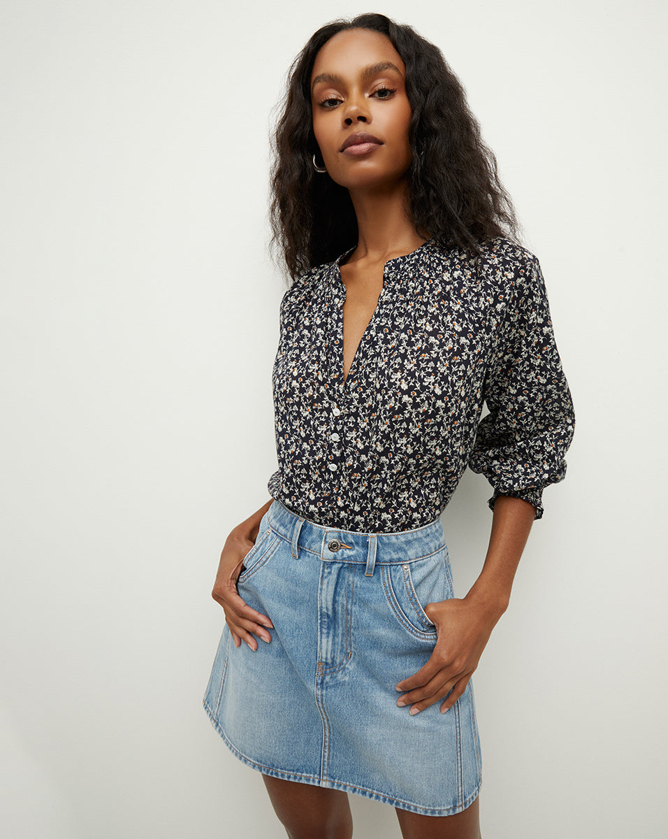 Pienza Floral Top in Navy Multi | Veronica Beard