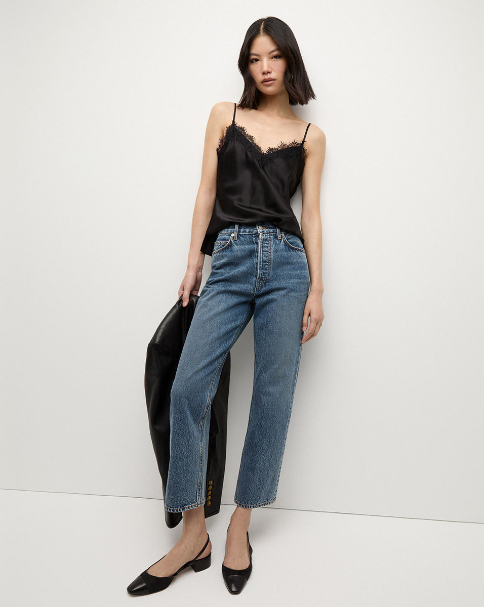 Daniela Cropped Straight-Leg Jean in Blue | Veronica Beard