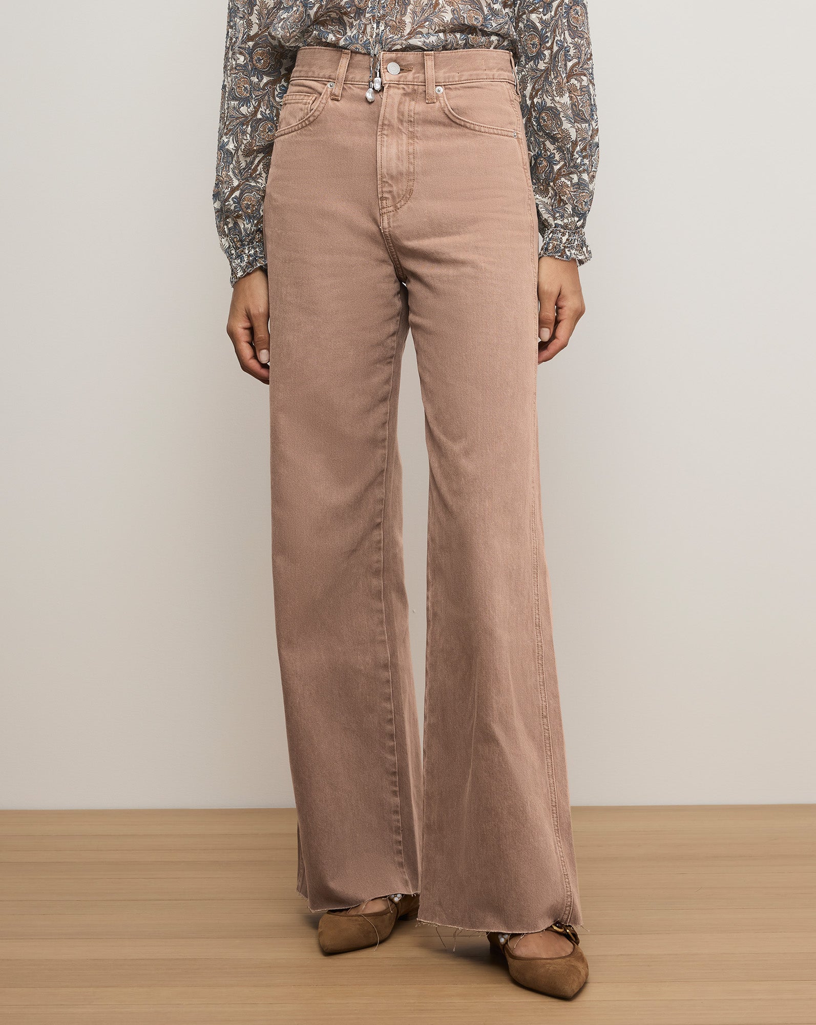Veronica Beard Taylor Wide-Leg Jean - Tan Sierra