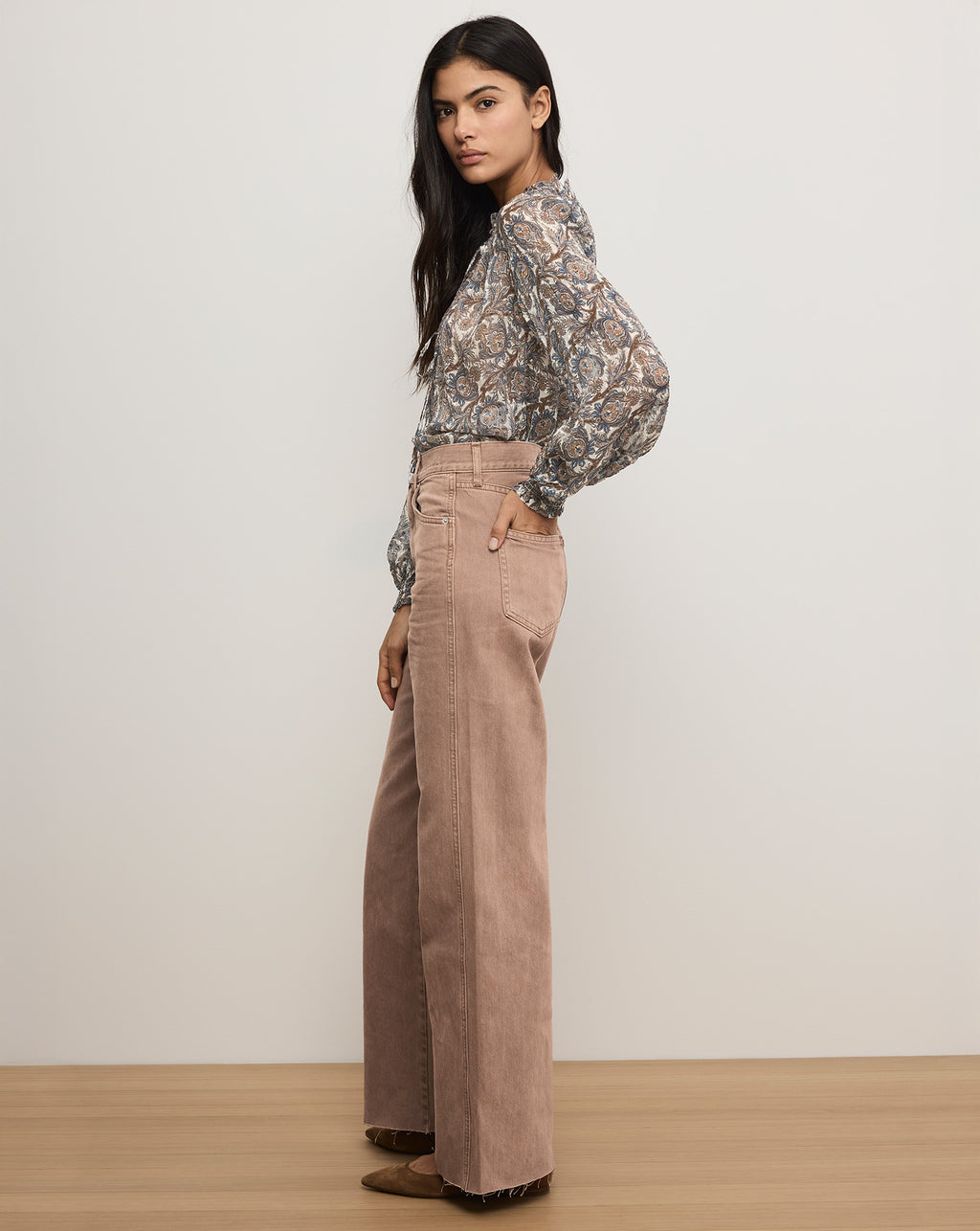 Veronica Beard Taylor Wide-Leg Jean - Tan Sierra