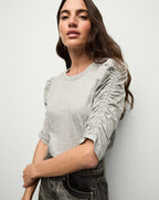 Veronica Beard Waldorf Ruched-Sleeve Slub T-Shirt - Heather Grey