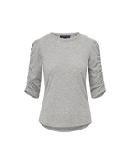 Veronica Beard Waldorf Ruched-Sleeve Slub T-Shirt - Heather Grey