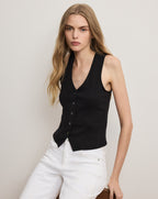 Veronica Beard Hoorne Button-Down Tank Top - Black
