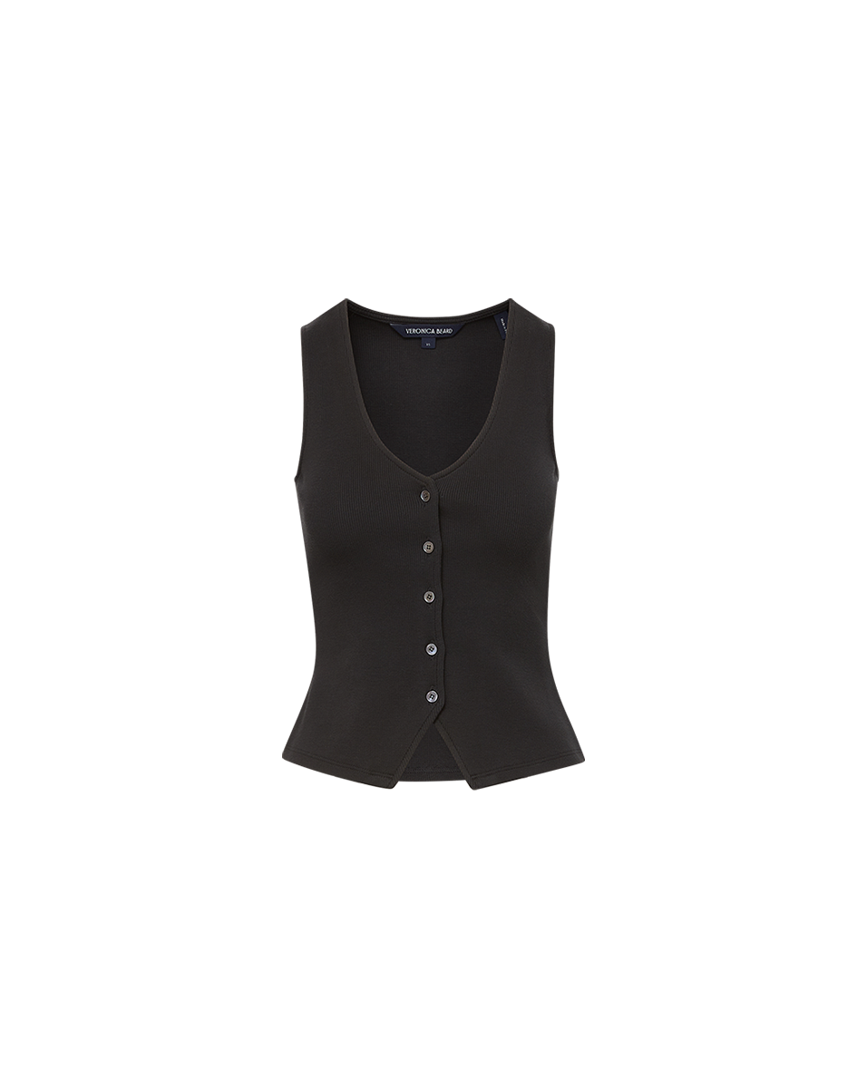 Veronica Beard Hoorne Button-Down Tank Top - Black