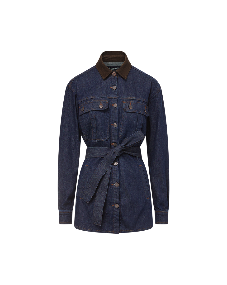 Mikaela Shacket With Cord Collar in Indigo Rinse | Veronica Beard Mikaela Shacket With Cord Collar in Indigo Rinse | Veronica Beard