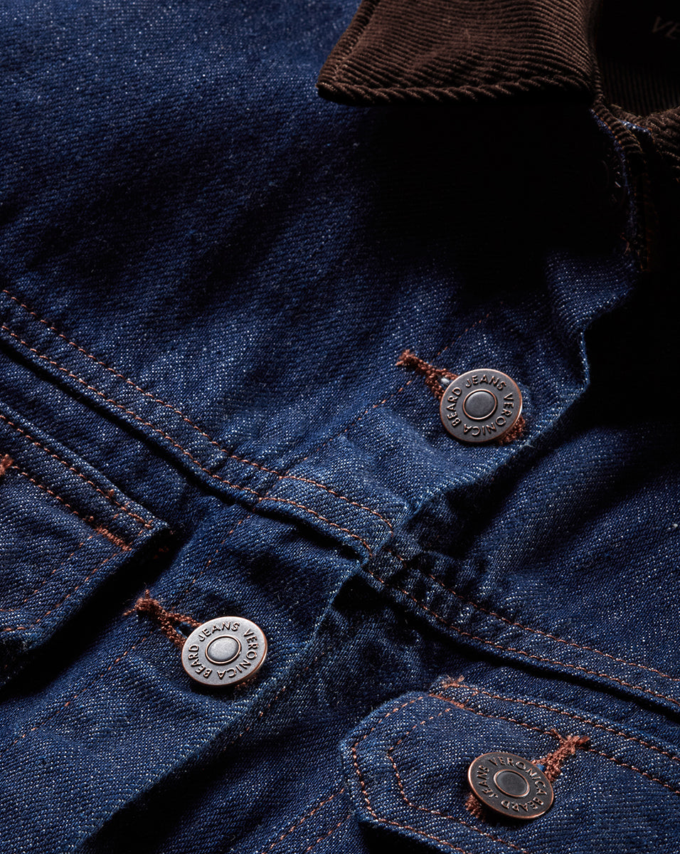 Mikaela Shacket With Cord Collar in Indigo Rinse | Veronica Beard