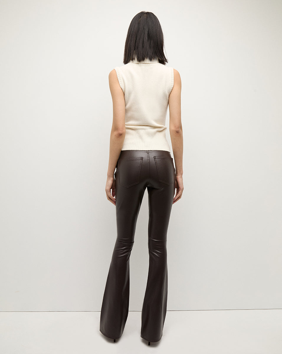 Beverly Vegan Leather Skinny-Flare Pant in Dark Chocolate