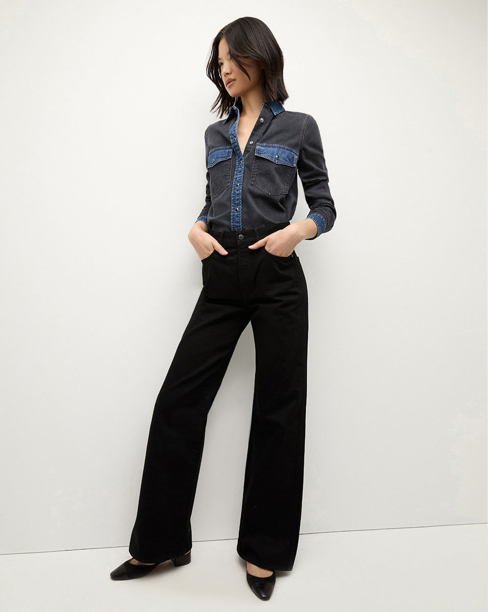 Veronica Beard Taylor Wide-Leg Jean - Onyx