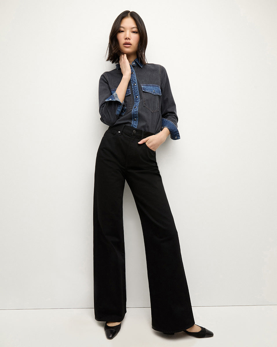 Veronica Beard Taylor Wide-Leg Jean - Onyx