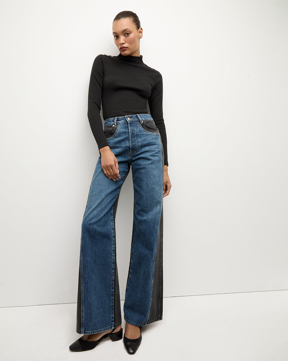 Taylor Two-Tone Wide-Leg Jean in Blue Moon Colorblock | Veronica Beard