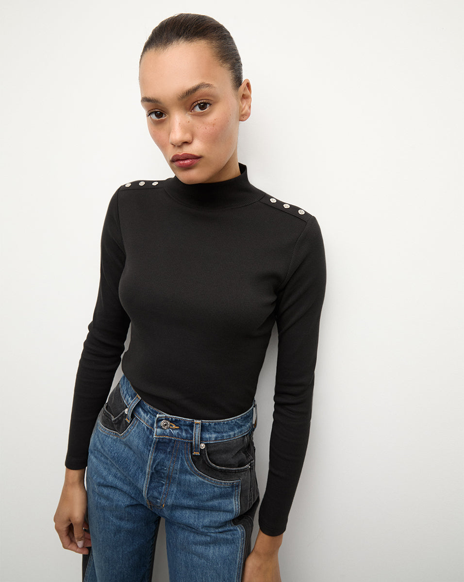 Nate Top With Buttons in Black | Veronica Beard