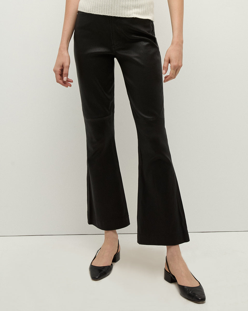 Carson Leather Kick-Flare Pant in Black Veronica Beard