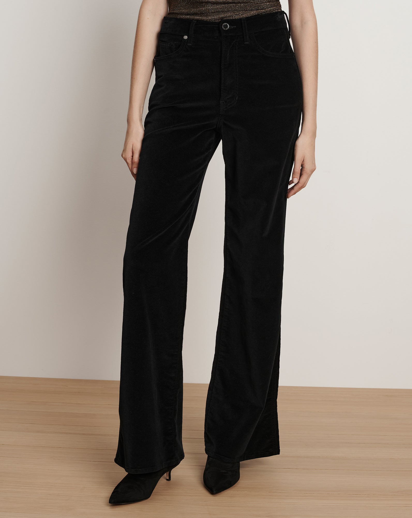 Taylor Velvet Wide-Leg Pant in Black | Veronica Beard