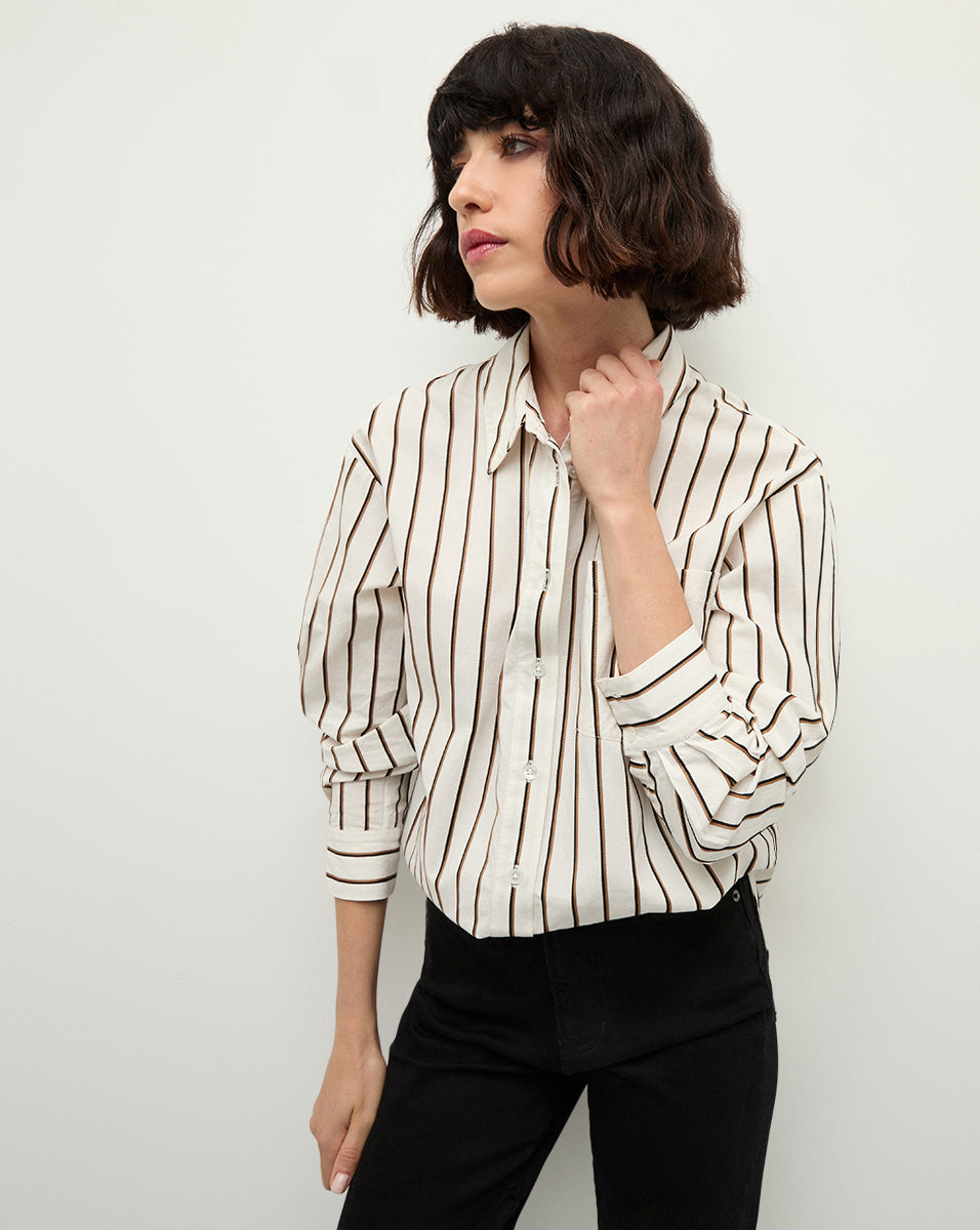 Keiko Stretch-Cotton Shirt in Striped Ivory | Veronica Beard