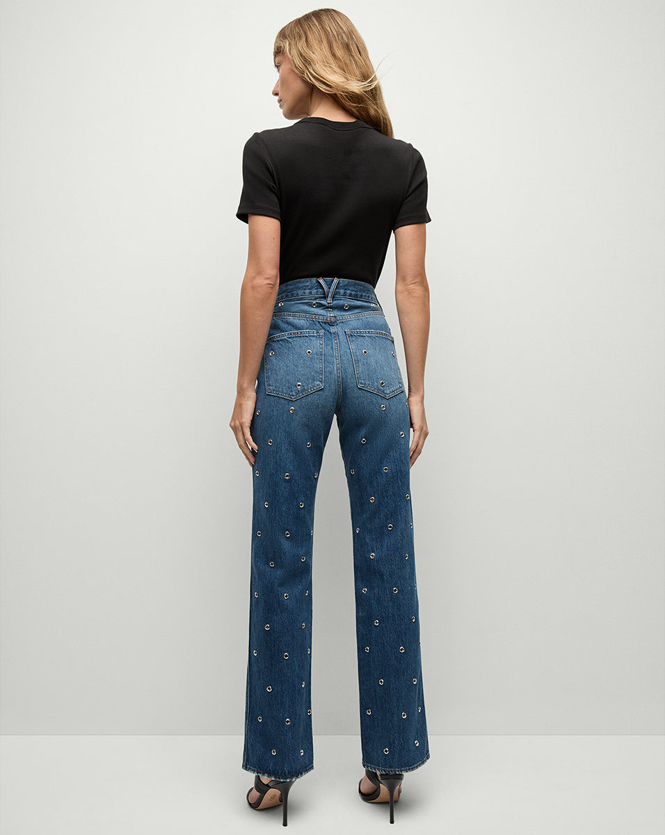 Dylan Grommet Straight-Leg Jeans in Blue Denim | Veronica Beard