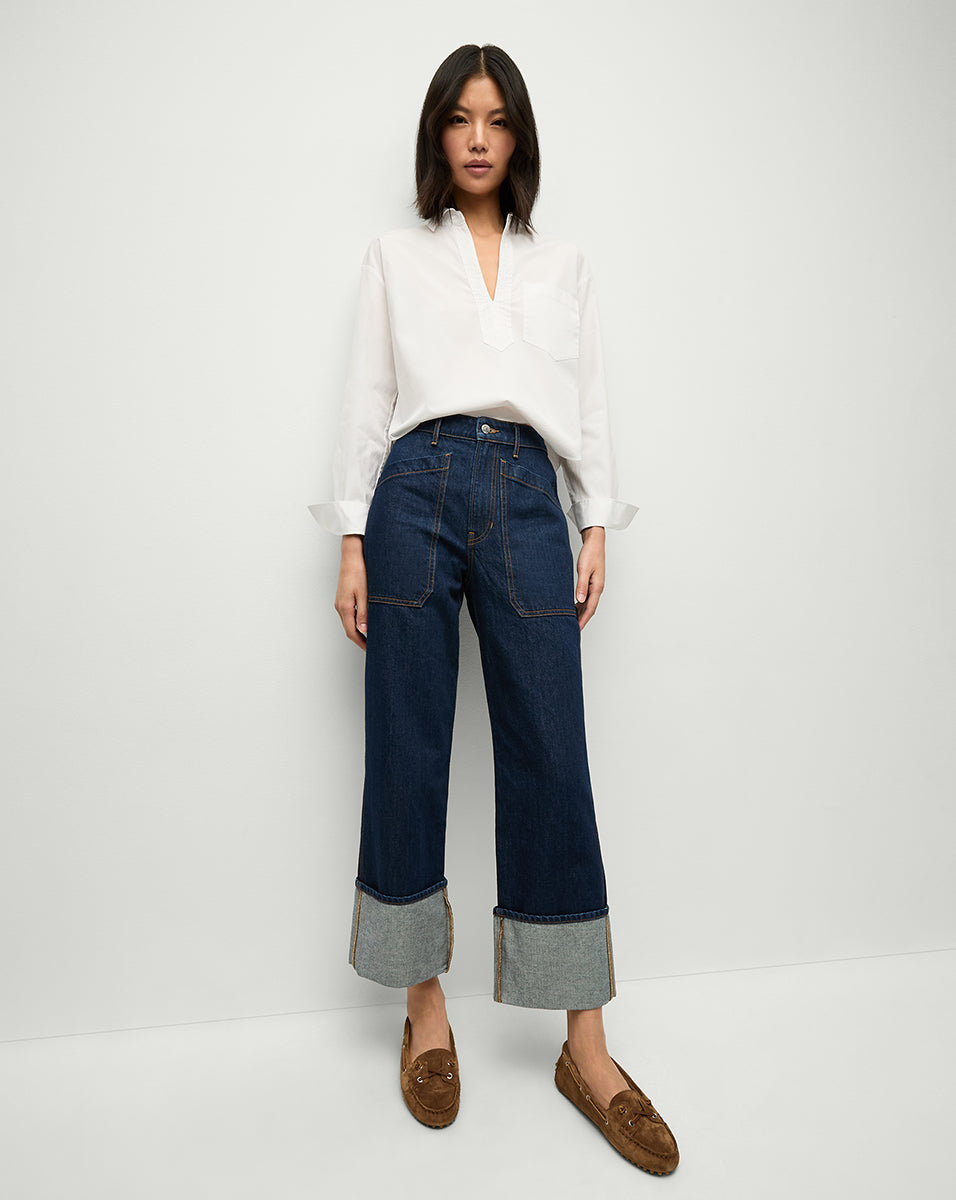 Dylan Cuffed Straight-Leg Jeans in Indigo Denim | Veronica Beard