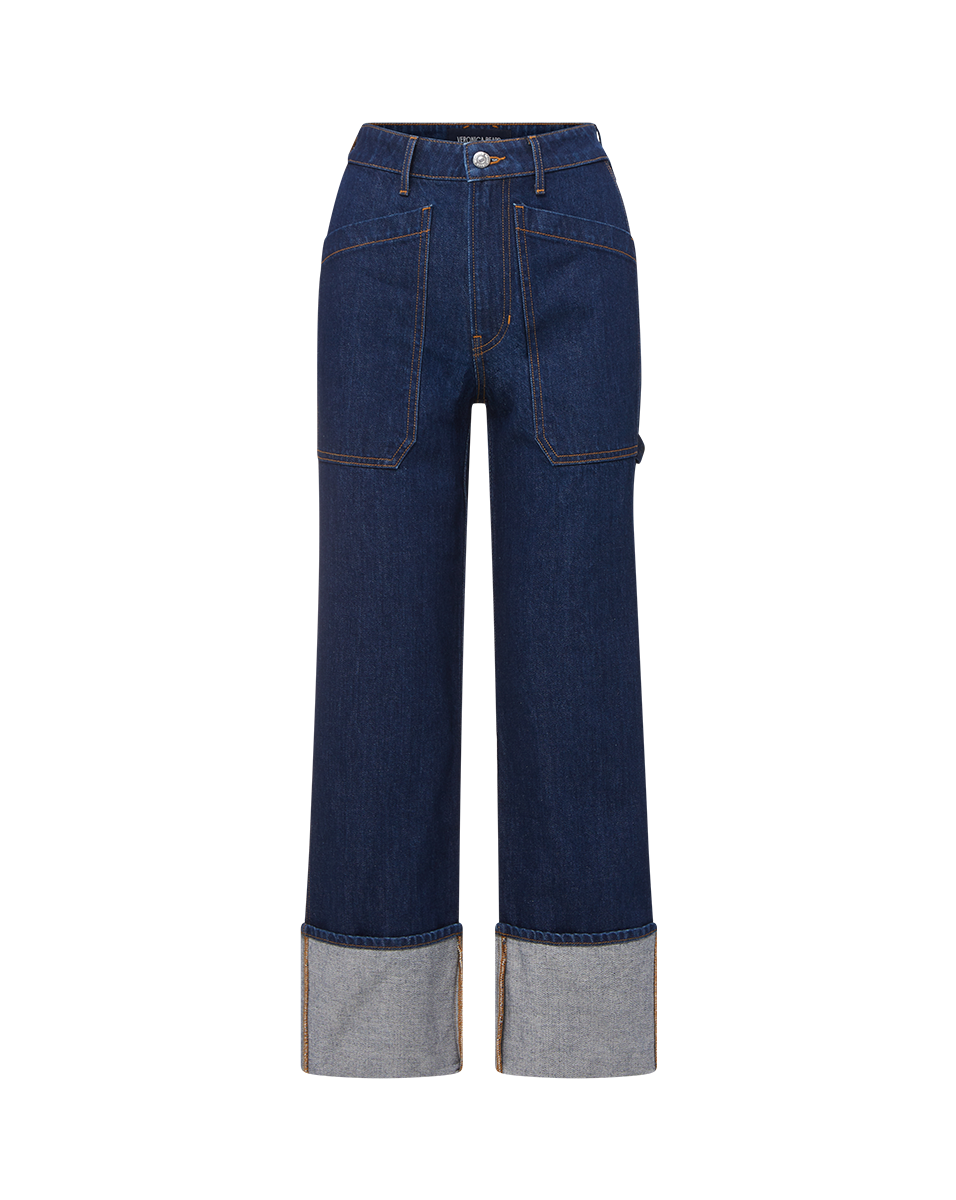 Dylan Cuffed Straight-Leg Jeans in Indigo Denim | Veronica Beard Dylan Cuffed Straight-Leg Jeans in Indigo Denim | Veronica Beard