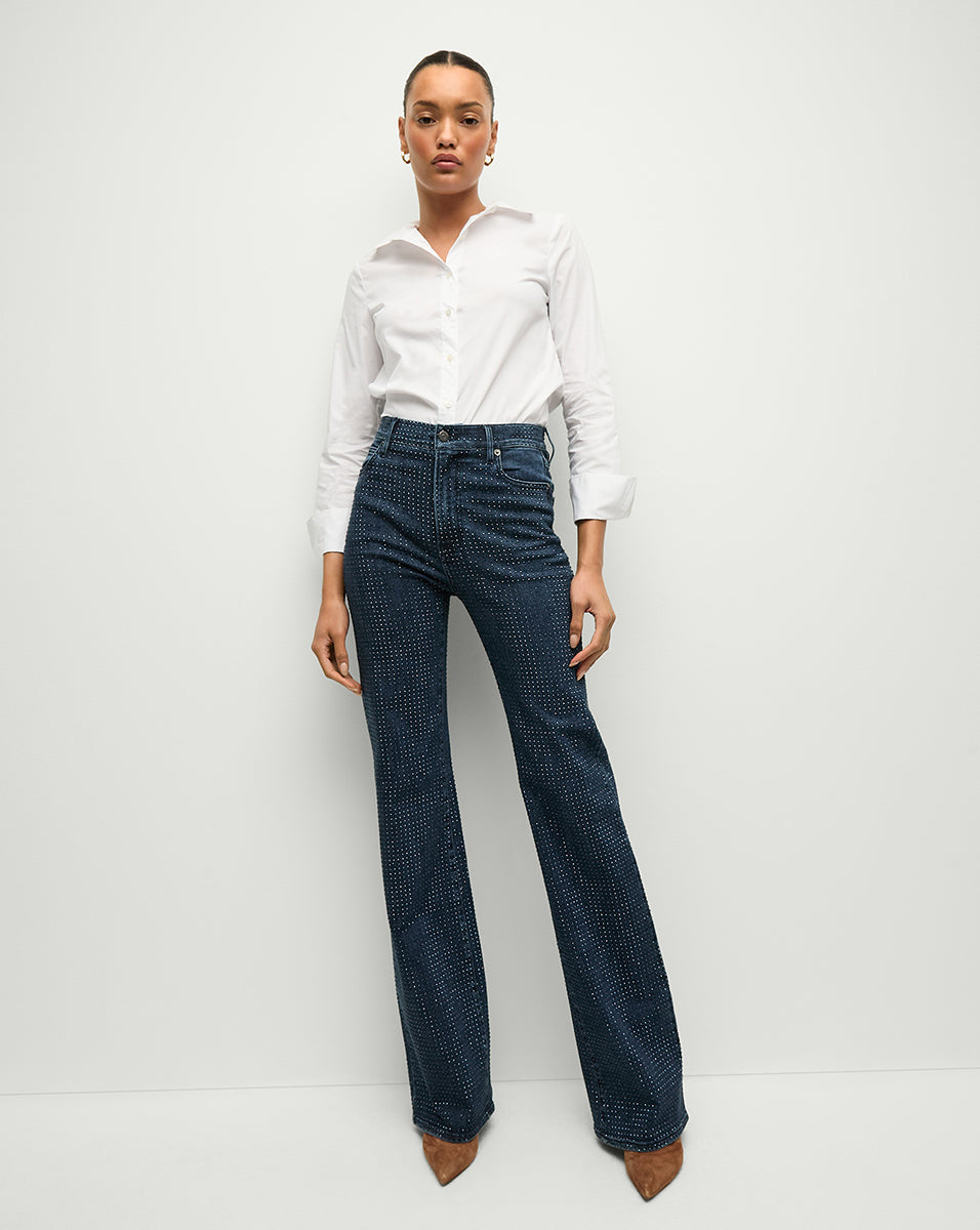 Crosbie Rhinestone Wide-Leg Jean in Indigo Rinse | Veronica Beard