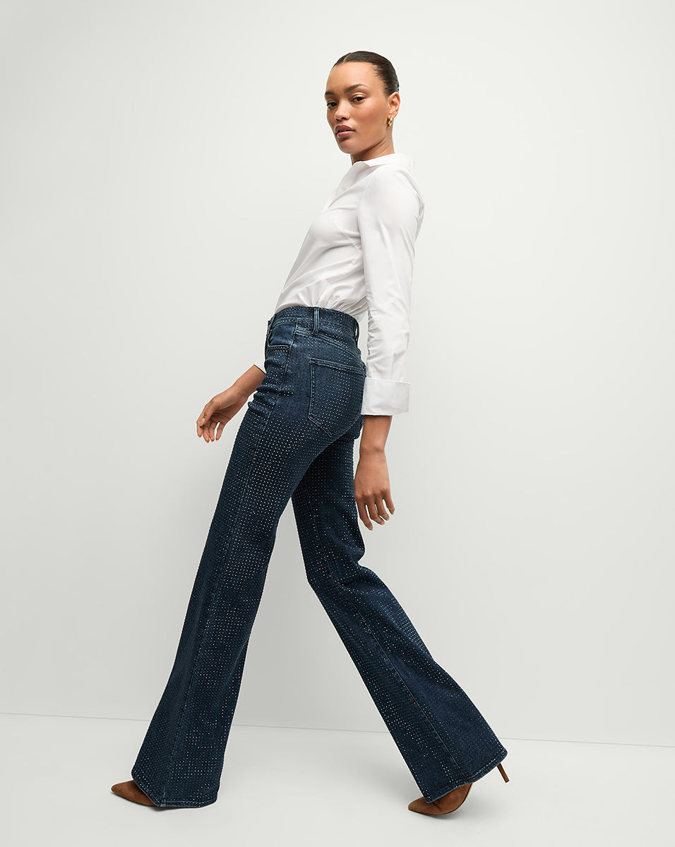 Veronica Beard Crosbie Rhinestone Slim Wide-Leg Jean - Indigo Rinse