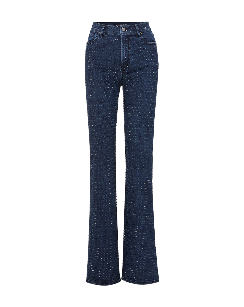 Crosbie Rhinestone Slim Wide-Leg Jean in Indigo Rinse | Veronica Beard