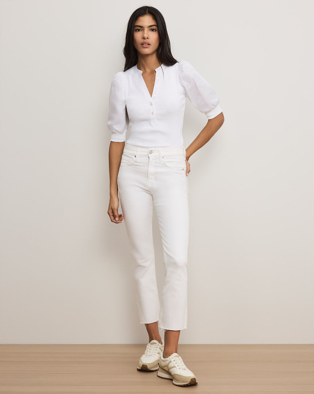 Veronica Beard Coralee Puff-Sleeve Top - White