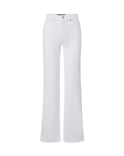 Veronica Beard White denim flare jeans with front patch pockets.