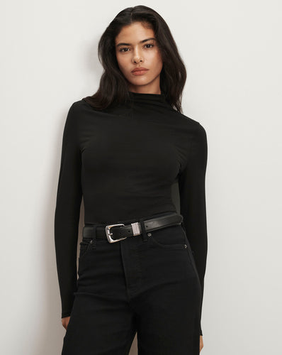 Veronica Beard Black long-sleeve turtleneck t-shirt.