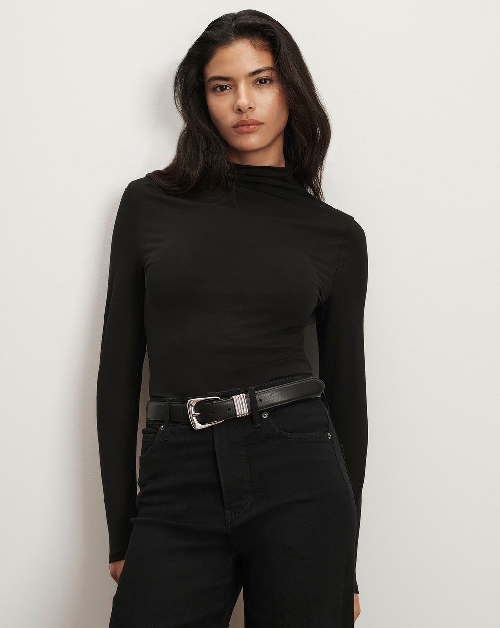 Veronica Beard Black long-sleeve turtleneck t-shirt.