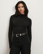 Veronica Beard Black long-sleeve turtleneck t-shirt.