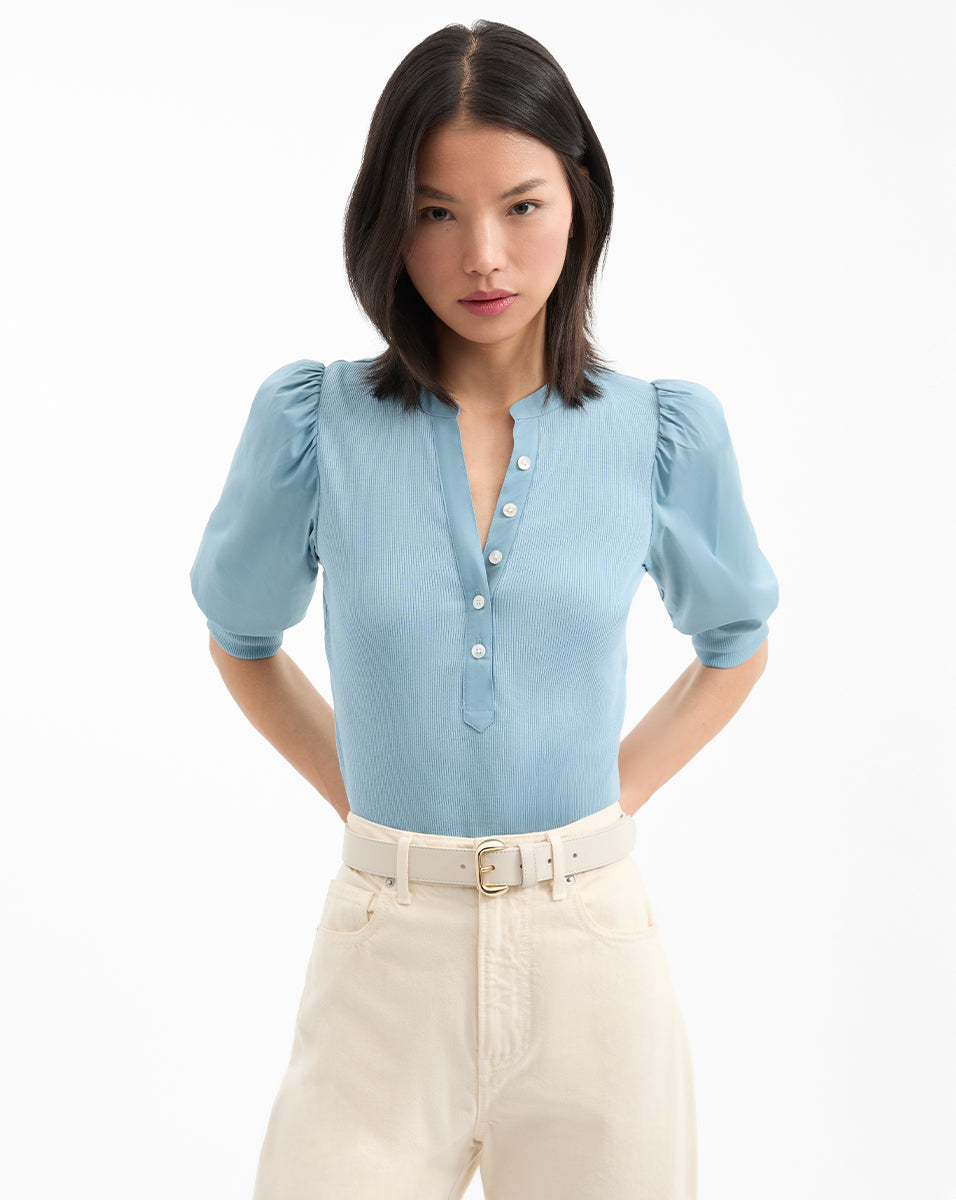 Coralee Puff-Sleeve Tee in Sea Glass | Veronica Beard